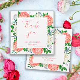 ピンクエレガントアジサイ赤ちゃんシャワーありがとう フェイバータグ