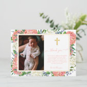 ピンクエレガントアジサイ金ゴールドクロスフォトバプテスマ 招待状 (スタンド正面)