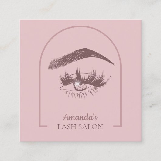 ピンクエレガントアーク美しいサロンQRコード スクエア名刺 (正面)