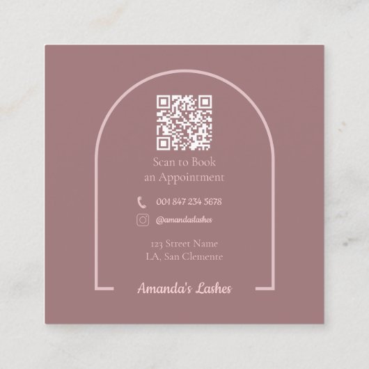 ピンクエレガントアーク美しいサロンQRコード スクエア名刺 (裏面)