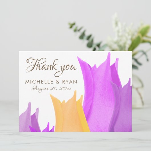 ピンクエレガントイエローチューリップ花フローラ結婚ズ サンキューカード (スタンド正面)
