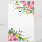 ピンクエレガントイエローフローラ金ゴールドグリッター 便箋 (正面)