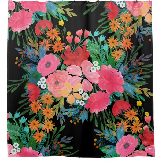 ピンクエレガントウウォータカラーフローラブーケデザイン シャワーカーテン (正面)