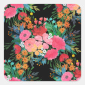 ピンクエレガントウウォータカラーフローラブーケデザイン スクエアシール (正面)