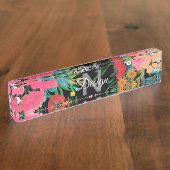 ピンクエレガントウウォータカラーフローラブーケデザイン デスクネームプレート (側面)