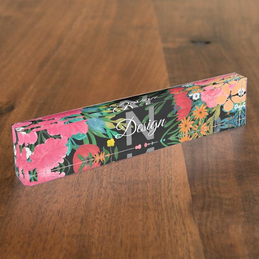 ピンクエレガントウウォータカラーフローラブーケデザイン デスクネームプレート (側面)