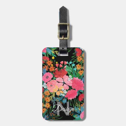 ピンクエレガントウウォータカラーフローラブーケデザイン ラゲッジタグ (正面縦)
