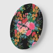 ピンクエレガントウウォータカラーフローラブーケデザイン ラージ壁時計 (傾斜)
