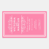 ピンクエレガントウェディングモノグラムワインボトル 長方形シール (正面)