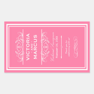 ピンクエレガントウェディングモノグラムワインボトル 長方形シール