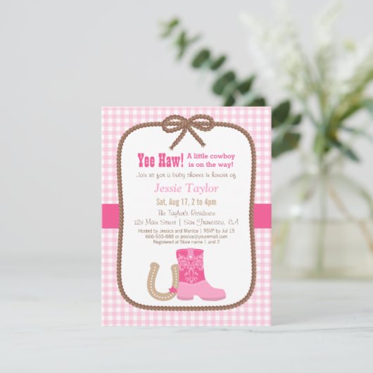 ピンクエレガントウエスタンテーマベビーシャワー招待状 招待状 (スタンド正面)