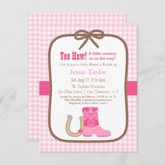 ピンクエレガントウエスタンテーマベビーシャワー招待状 招待状 (正面/裏面)