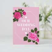 ピンクエレガントウエディングデー招待状カードデザイン カード (スタンド正面)