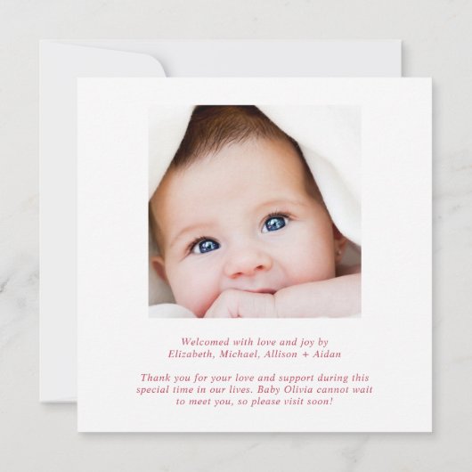 ピンクエレガントウォーターカラーフォトガール誕生 案内状 (裏面)