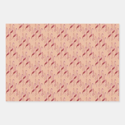 ピンクエレガントウォーターカラーフラミンゴイラストレーション ラッピングペーパーシート (正面2)