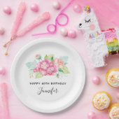 ピンクエレガントウォーターカラーフラワーブーケ誕生日 ペーパープレート (パーティー)