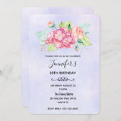 ピンクエレガントウォーターカラーフラワーブーケ誕生日 招待状 (正面/裏面)