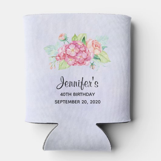 ピンクエレガントウォーターカラーフラワーブーケ誕生日 缶クーラー (裏面)