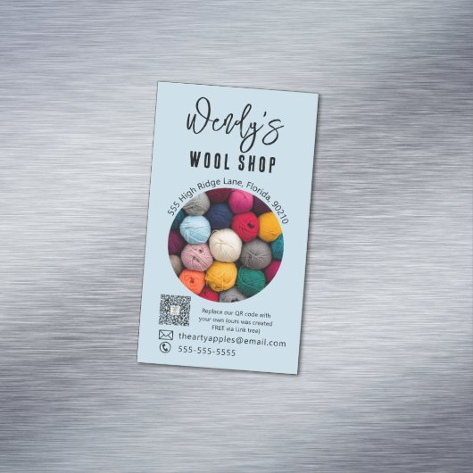 ピンクエレガントウールショップワークショップ名刺 マグネット名刺 (インサイチュ)