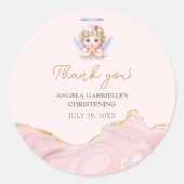 ピンクエレガントエンジェルガールバプテスマ《キリスト教》洗礼式や命名式 ラウンドシール (正面)