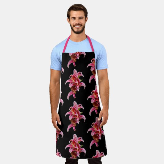 ピンクエレガントオリエンタルタルタルタルガザーユリ花 エプロン (着用した状態)