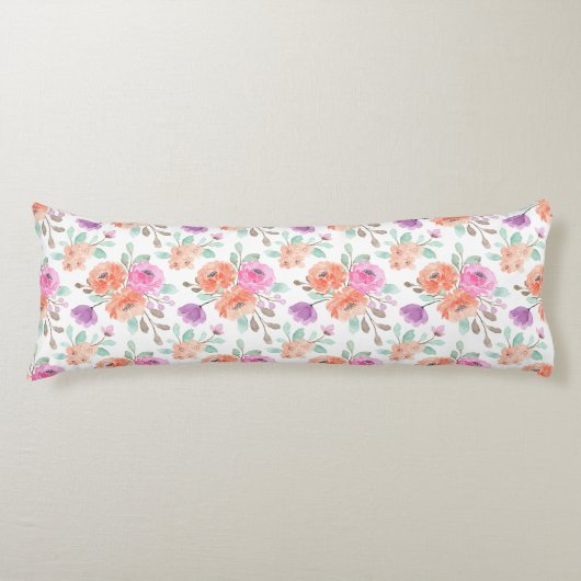ピンクエレガントオレンジパープルウォーター色フローラ白 ボディピロー (正面)