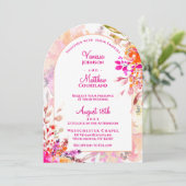 ピンクエレガントオレンジフローラアー結婚チシェイプ 招待状 (スタンド正面)