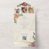 ピンクエレガントオレンジフローラ結婚ズ オールインワン招待状 (内側)