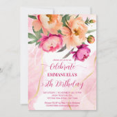 ピンクエレガントオレンジフローラ誕生日パーティーテンプレート 招待状 (正面)