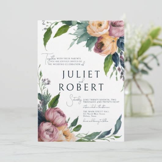 ピンクエレガントオレンジランヌカルスフローラ結婚ズ 招待状 (スタンド正面)