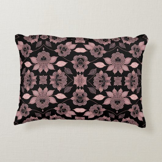 ピンクエレガントオンブラックレースヴィンテージスタイル アクセントクッション (裏面)