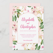 ピンクエレガントオーキッドバラフローラ庭園の結婚式 招待状 (正面/裏面)