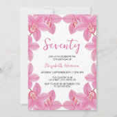 ピンクエレガントオーキッドフローラフレーム誕生日 招待状 (正面)