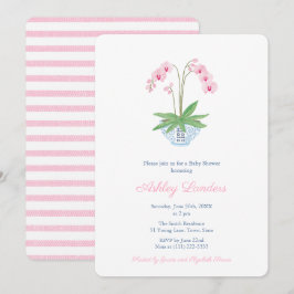 ピンクエレガントオーキッドChinoiserieガールベビーシャワーI 招待状