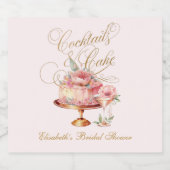 ピンクエレガントカクテルとケーキブライダルシャワー スパークリングワインラベル (シングルラベル)