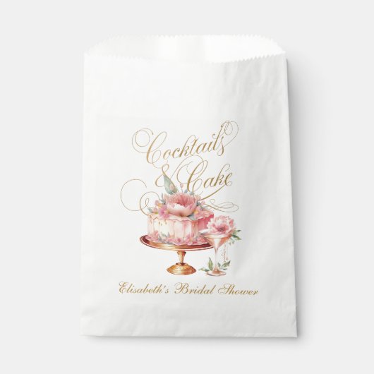 ピンクエレガントカクテルとケーキブライダルシャワー フェイバーバッグ (正面)