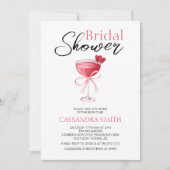 ピンクエレガントカクテルボウブライダルシャワー 招待状 (正面)