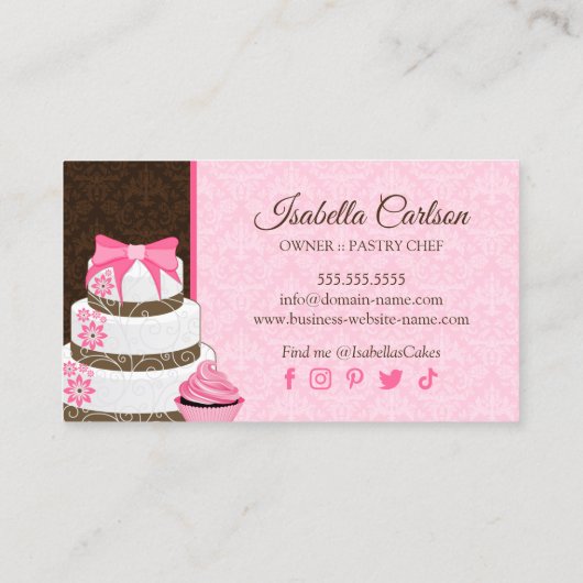 ピンクエレガントカップケーキ及びケーキデザートベーカリー 名刺 (裏面)
