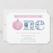 ピンクエレガントカボチャ赤ちゃん女の子1st誕生日パーティー 招待状 (正面)