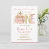 ピンクエレガントカボチャ1stバースデーワンガール 招待状 (スタンド正面)