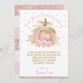 ピンクエレガントカボチャ1st誕生日パーティーガール サンキューカード (正面/裏面)