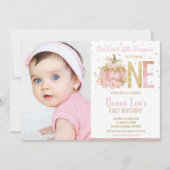 ピンクエレガントカボチャ1st誕生日ワンガール写真 招待状 (正面)