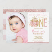 ピンクエレガントカボチャ1st誕生日ワンガール写真 招待状 (正面/裏面)