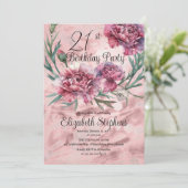ピンクエレガントカーネーション21歳の誕生日パーティー 招待状 (スタンド正面)