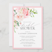 ピンクエレガントガーデンフラワーズブライダルシャワー 招待状 (正面)