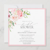 ピンクエレガントガーデンフラワーズブライダルシャワー 招待状 (正面)
