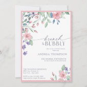 ピンクエレガントガーデンフラワーブライダルシャワーインビタティ 招待状 (正面)