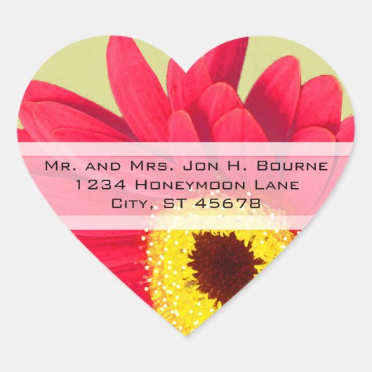 ピンクエレガントガーベラデイジー結婚式用シール ハートシール (正面)