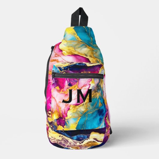 ピンクエレガントガーリーのターコイズ大理石アートプリント スリングバッグ (正面)