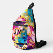 ピンクエレガントガーリーのターコイズ大理石アートプリント スリングバッグ (右コーナー)